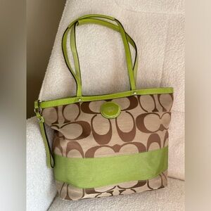 Vintage Coach Signature Stripe Tote Bag, style, in khaki and apple green NWOT